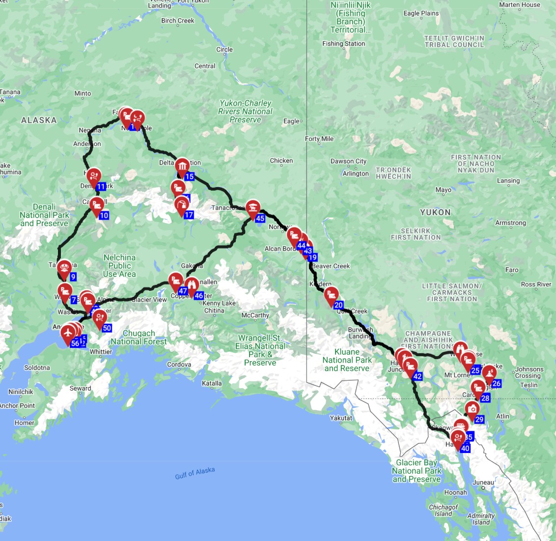 RV trip planner USA from Anchorage motorhome trip route Alaska and Yukon